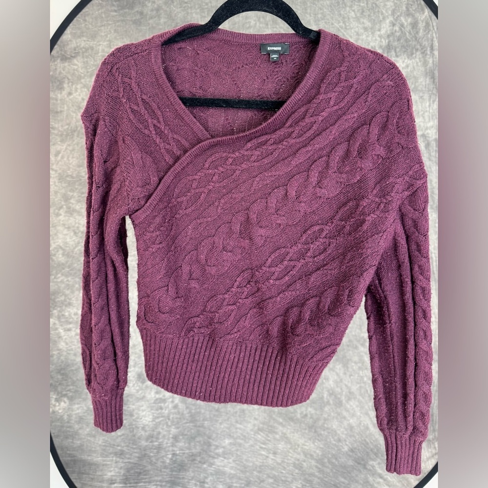 Express Cable Knit Sweater | Plum Purple | Soft Cozy Knit | Size XS